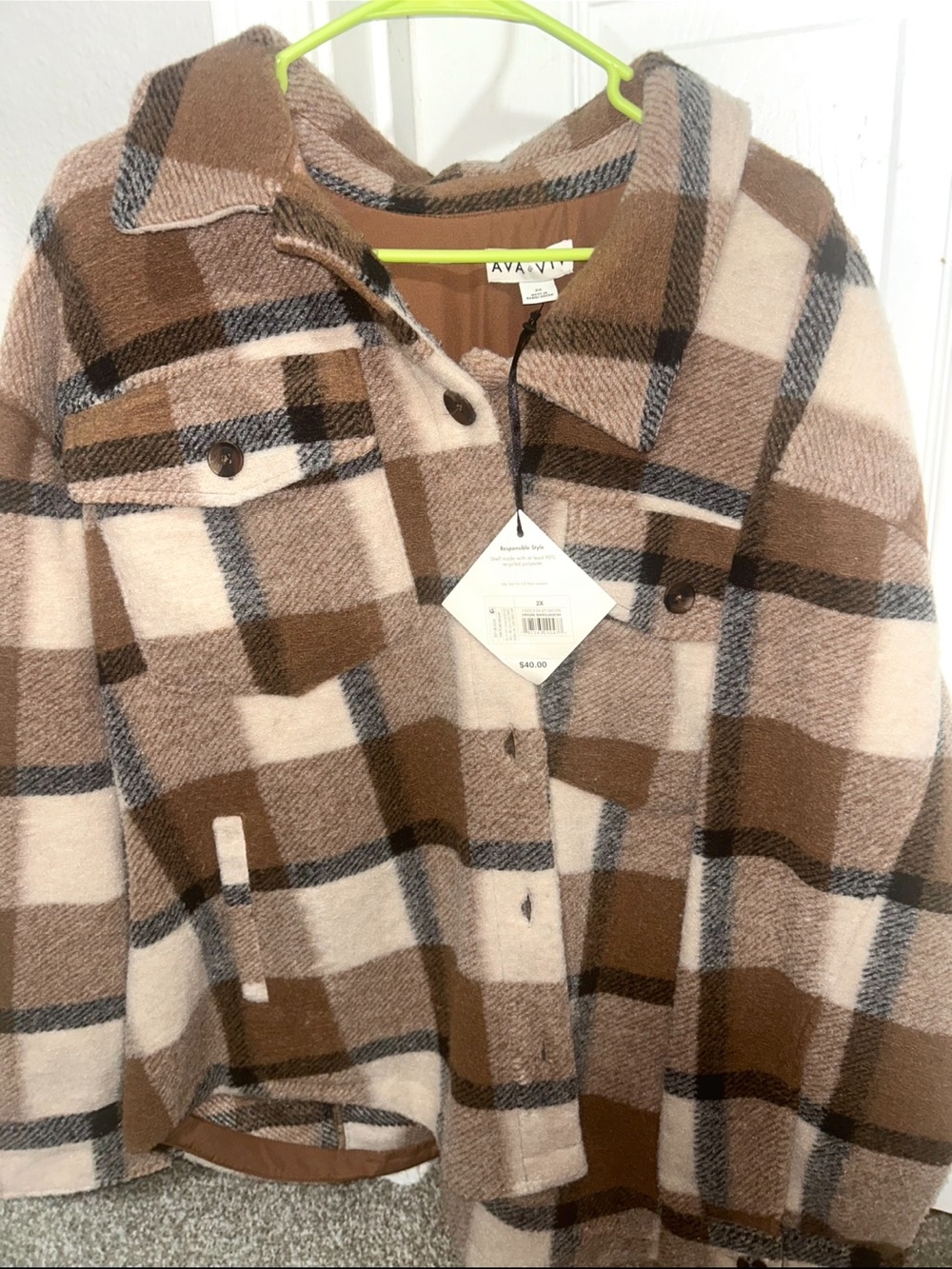 Ava & Viv Brown and Cream Plaid Shacket